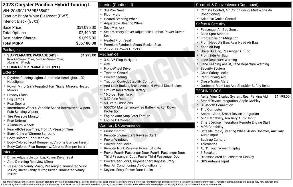 2023 Chrysler Pacifica Hybrid Touring L